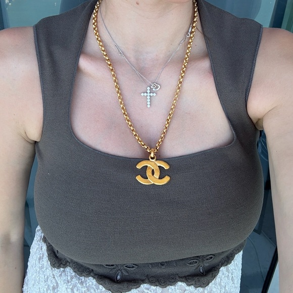 LOT 2082 24K gold plated CHANEL vintage necklace CC - Picture 9 of 9